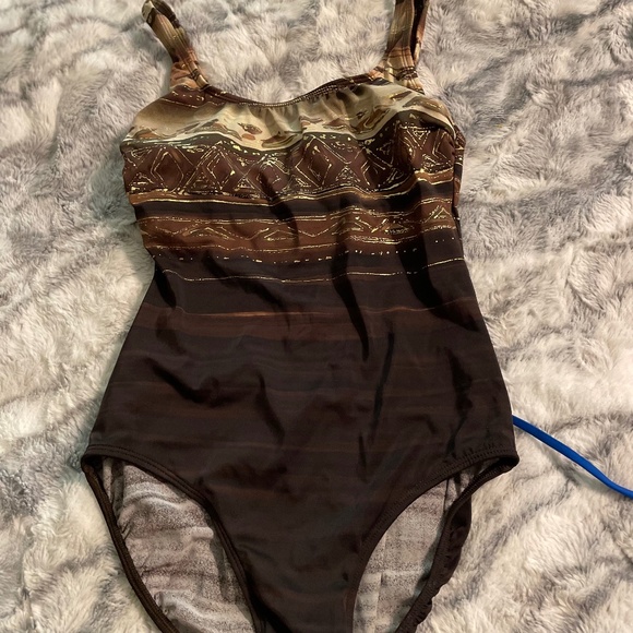 VINTAGE Longitude One Piece Brown Swim Suit Size 10 - Picture 7 of 8